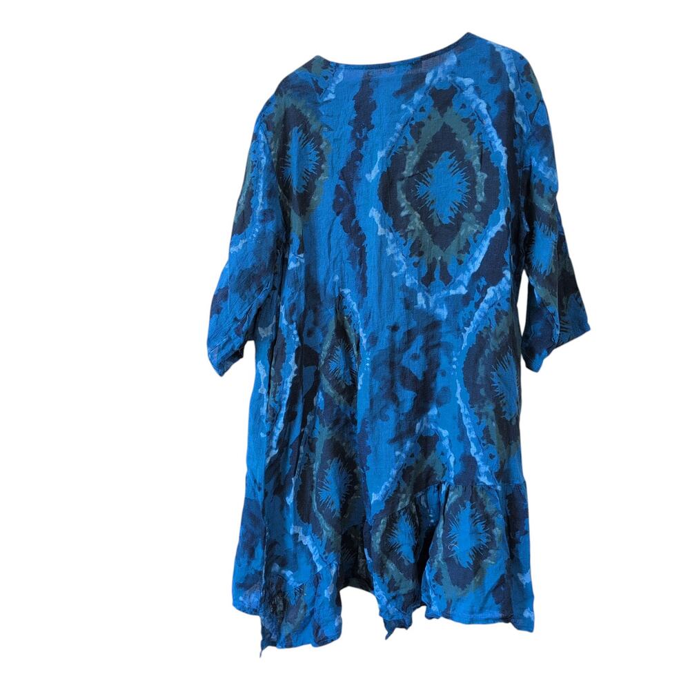 Ornella Paris 100% Pure‎ Linen Dress Medium Blue Made in Italy Artsy Art to Wear - Picture 2 of 9